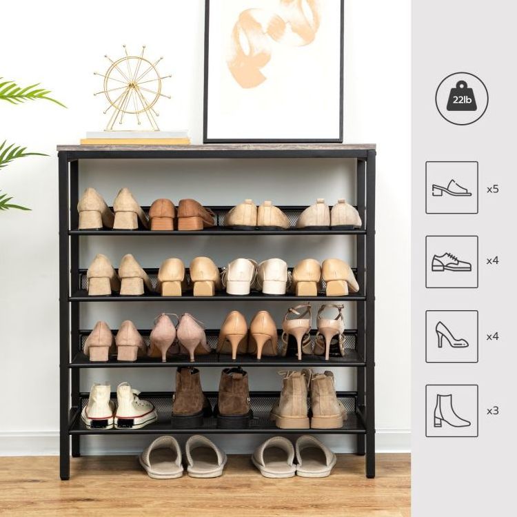 Wholesale Industrial Style 3/4/5/6/7/8/9/10 Tier Shelf Metal Shoe Rack Black 5 Tier Layer Sapce-saving Mesh Shelves For Entryway