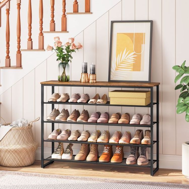 Wholesale Industrial Style 3/4/5/6/7/8/9/10 Tier Shoe Shelf Metal Shoe Rack 5 Tier Layer Sapce-saving Mesh Shelves For Entryway