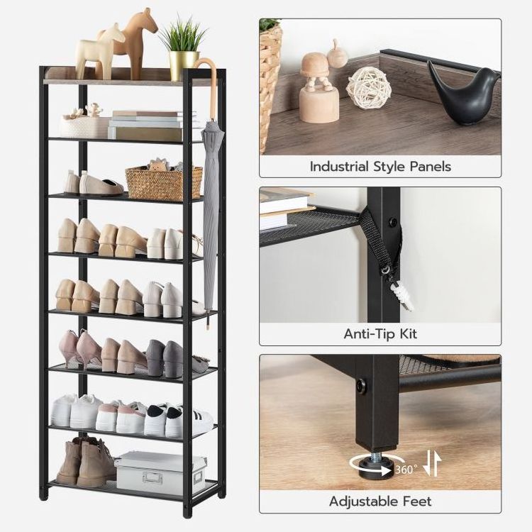 Wholesale Industrial 3/4/5/6/7/8/9/10 Tier Layers Large Metal Shoe Rack Organizer Space Saving Shoe Rack Shelves For Entryway