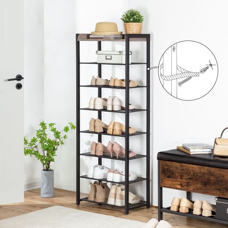 Wholesale Industrial 3/4/5/6/7/8/9/10 Tier Layers Large Metal Shoe Rack Organizer Space Saving Shoe Rack Shelves For Entryway