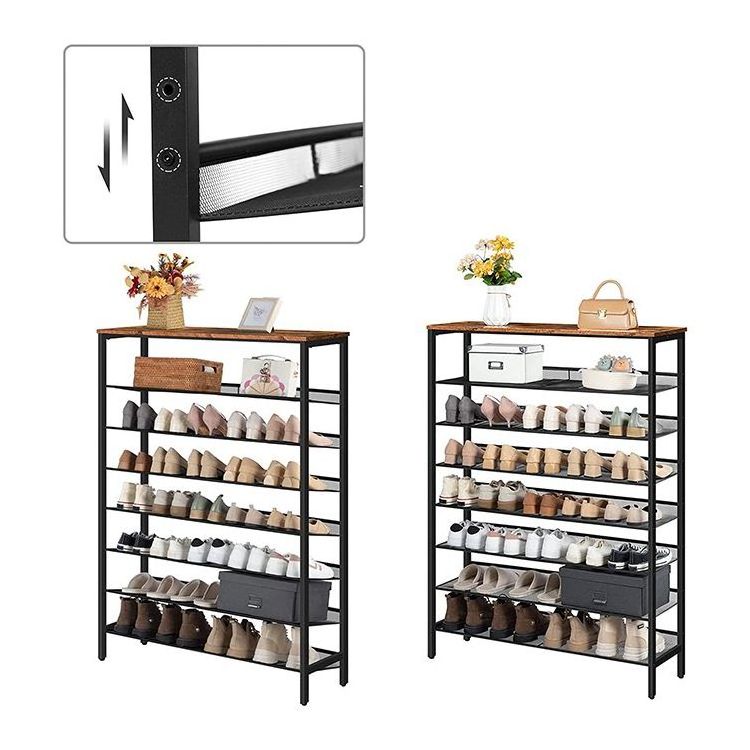 Wholesale Industrial 3/4/5/6/7/8/9/10 Tier Multi Layers Metal Shoe Rack Organizer Space Saving Shoe Rack Shelves For Entryway