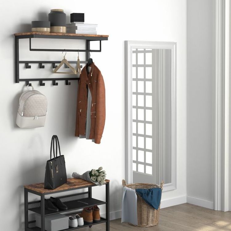 HOOBRO Wall-Mounted Coat Rack with 10 Hooks and Shelf Rails Suitable for Hallway Living Room Bedroom Bathroom Industrial Style