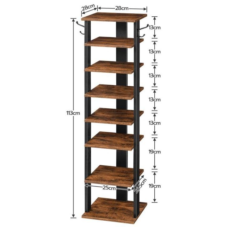 Wholesale 8 Tier Small Wooden Adjustable Vertical Shoe Racks Tall Narrow Corner Shoe Storage Shelf Space Saving Shoes Organizer