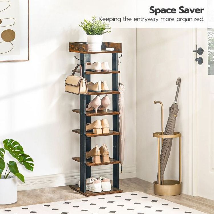 Wholesale 8 Tier Small Wooden Adjustable Vertical Shoe Racks Tall Narrow Corner Shoe Storage Shelf Space Saving Shoes Organizer