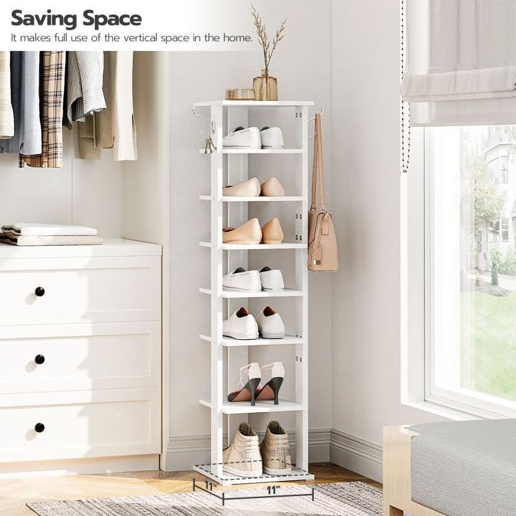 Wholesale White Tall Narrow Shoe Stand Storage 8 Tier Layer Vertical Small  Shoe Racks Wood Shelves for Shoes  for Bedroom