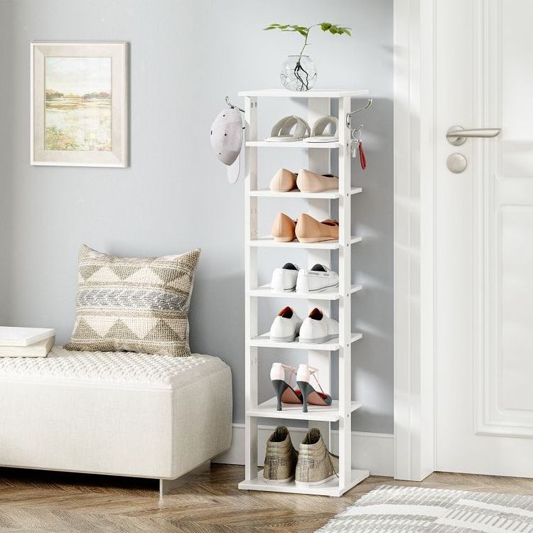 Wholesale White Tall Narrow Shoe Stand Storage 8 Tier Layer Vertical Small  Shoe Racks Wood Shelves for Shoes  for Bedroom