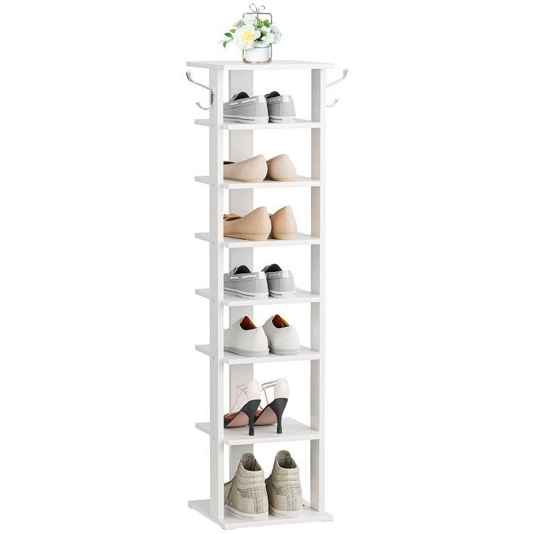 Wholesale White Tall Narrow Shoe Stand Storage 8 Tier Layer Vertical Small  Shoe Racks Wood Shelves for Shoes  for Bedroom