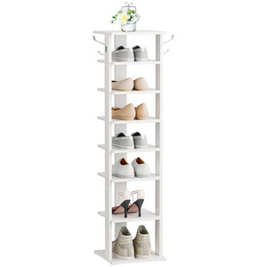 Wholesale White Tall Narrow Shoe Stand Storage 8 Tier Layer Vertical Small  Shoe Racks Wood Shelves for Shoes  for Bedroom