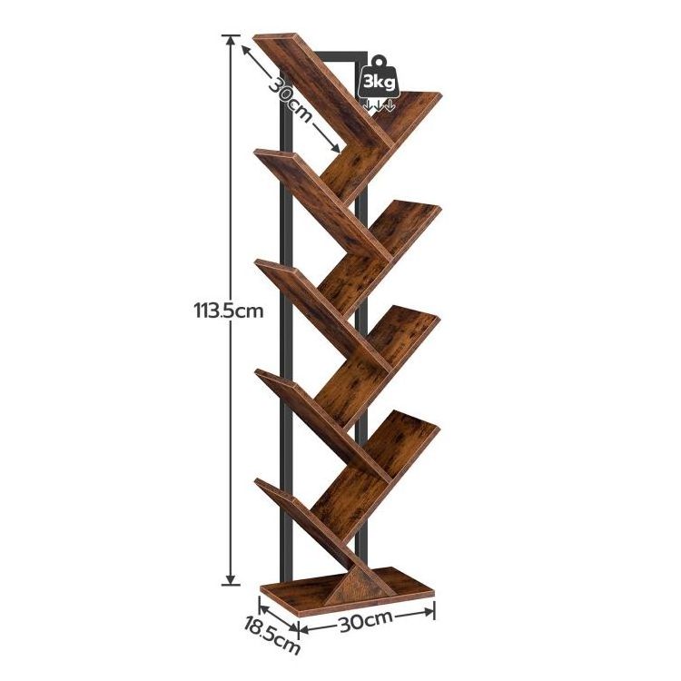 HOOBRO 5 Tier Wood Tree Shaped Bookshelf Rustic Brown Tree Bookcase Wooden Free Standing Book Tree Branch Bookshelf Book Case