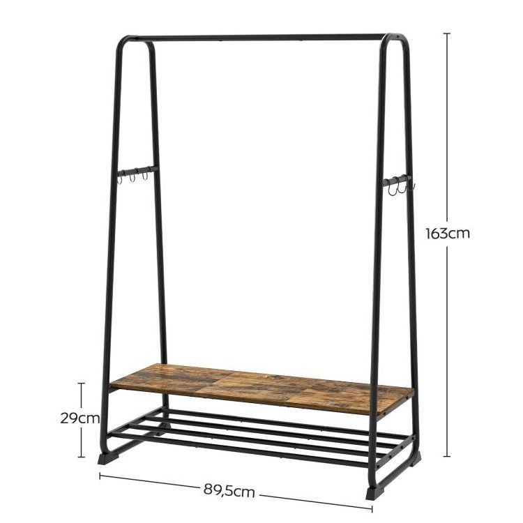 Clothes Rack Garment Rack for Hanging Clothes Industrial Clothing Rack with Shelves Hooks Metal Frame for Bedrooms Entrances