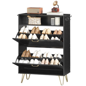 Wholesale Entrance Black Hidden Shoe Cabinets Entryway Freestanding Hallway Shoe Chest Storage Cabinet with 2 Flip Drawers