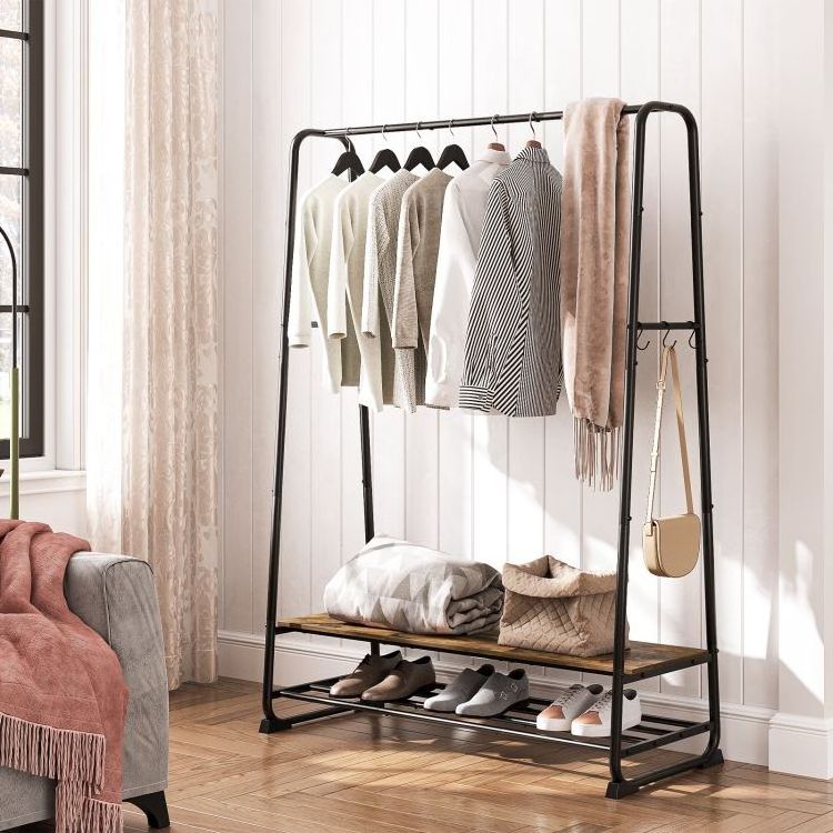 Clothes Rack Garment Rack for Hanging Clothes Industrial Clothing Rack with Shelves Hooks Metal Frame for Bedrooms Entrances