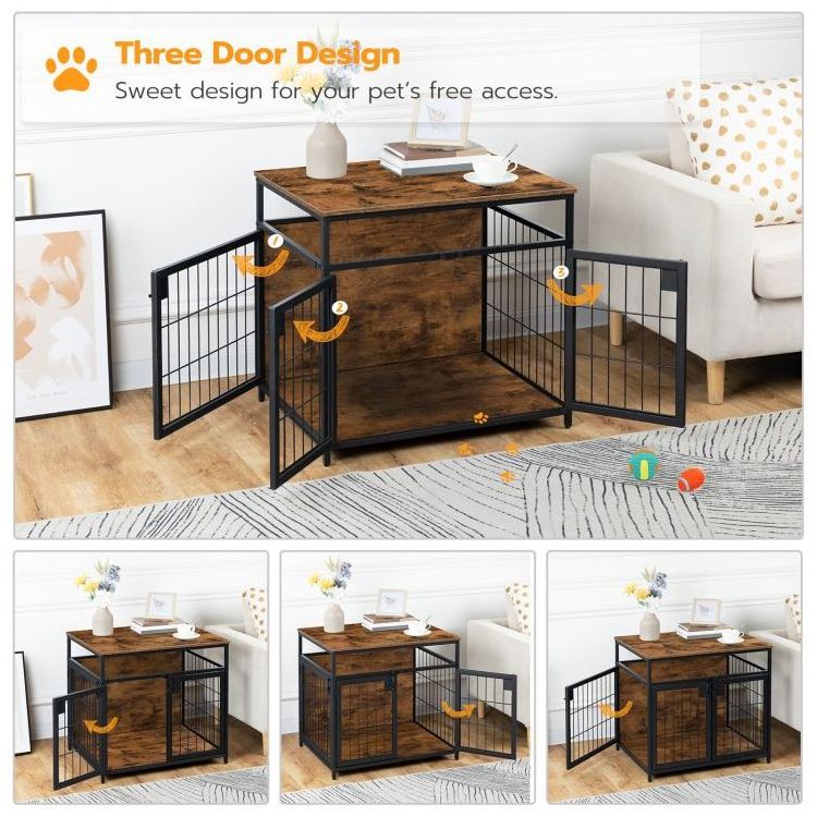 Wholesale Dog Crate Industrial Style XL XXL XXXL Dog Kennel with 2/3 Doors Dog Cage House with Wood Top and Metal Doors