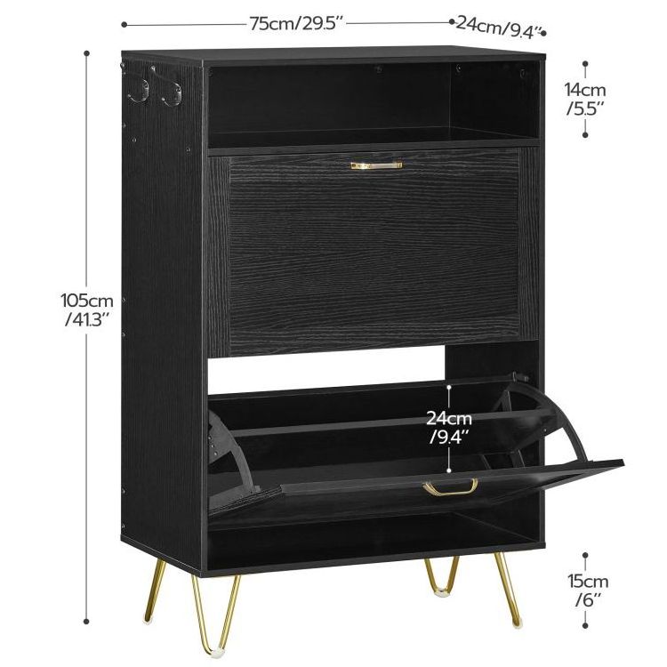 Wholesale Entrance Black Hidden Shoe Cabinets Entryway Freestanding Hallway Shoe Chest Storage Cabinet with 2 Flip Drawers