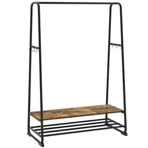 Clothes Rack Garment Rack for Hanging Clothes Industrial Clothing Rack with Shelves Hooks Metal Frame for Bedrooms Entrances