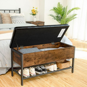 Wholesale Wooden Hallway Storage Bench Flip Top Entryway Bench Storage Ottoman and Trunk with Padded Seat Chest for Living Room