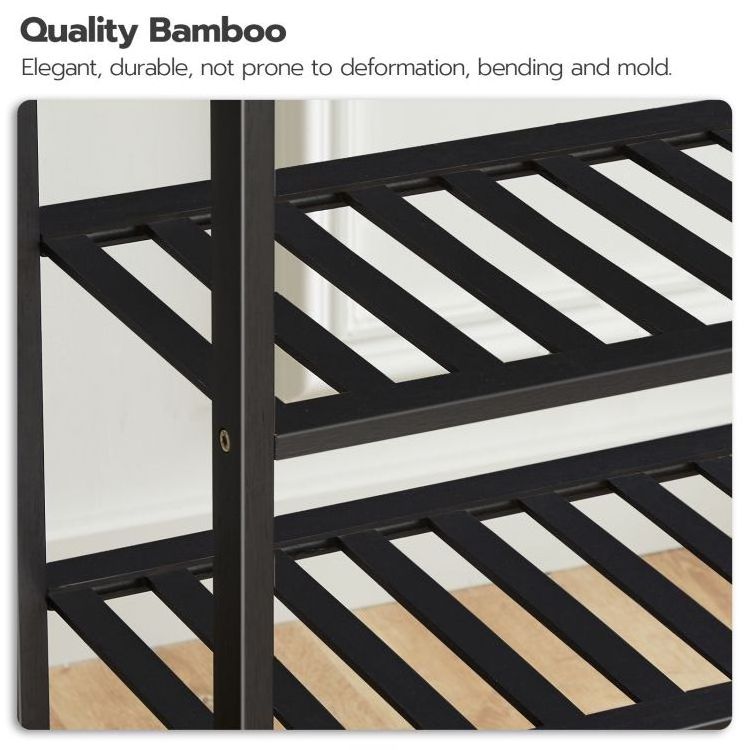 Wholesale Bamboo Black Wooden 5 Tier Shoe Stand Rack Organizer Holds 16-20 Pairs Shoe Shelf Storage of Shoes for Entryway Closet