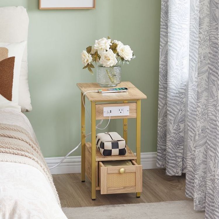 Wholesale Light Oak Nightstand Natural Oak Bedside Tables Modern White Oak Nightstands Slim Bed Side End Table