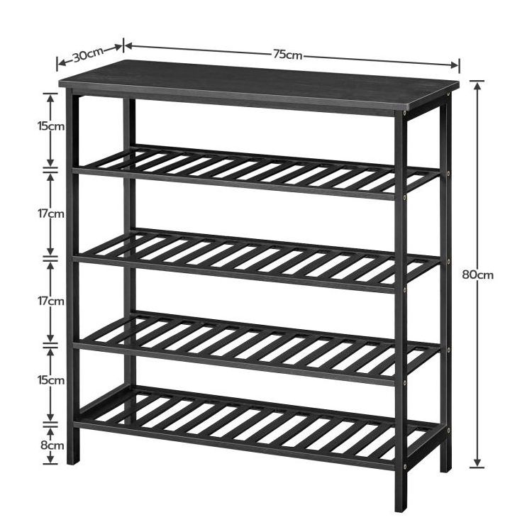 Wholesale Bamboo Black Wooden 5 Tier Shoe Stand Rack Organizer Holds 16-20 Pairs Shoe Shelf Storage of Shoes for Entryway Closet