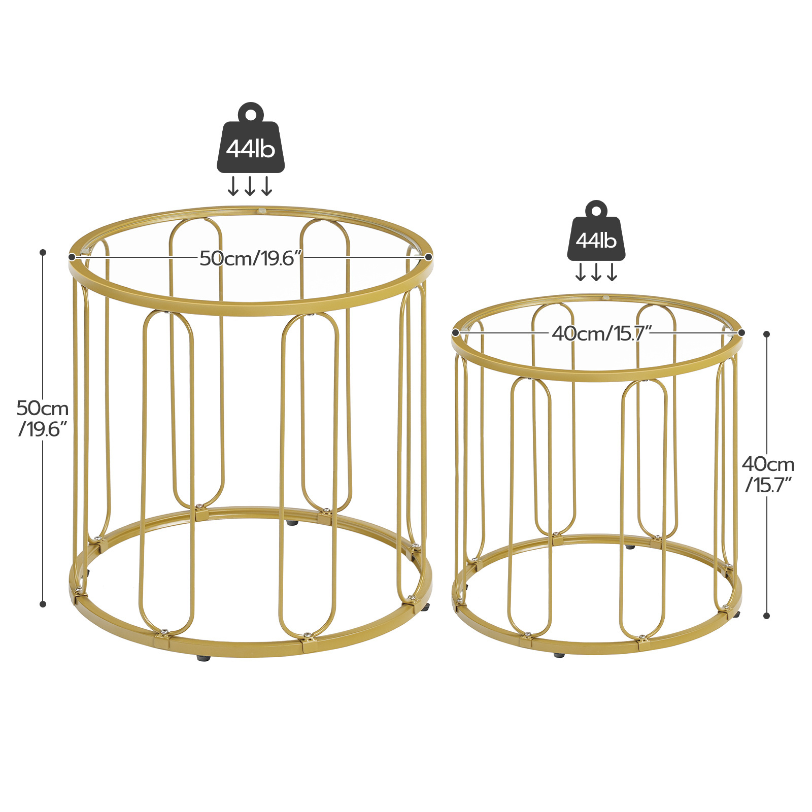 Wholesale Living Room Modern Round Nesting Glass Gold Coffee Table Set of 2 Center Table Stacking Side End Table with Storage