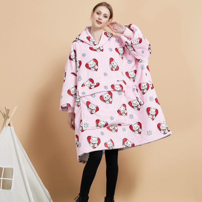 Factory Wearable Custom print Design Oversized Sherpa Hooded Blankets Winter Flannel Fleece Hoodie Blanket