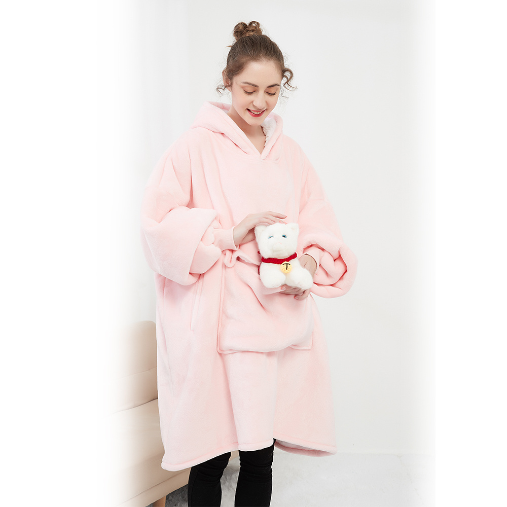 Hoodie Wearable Blanket Super Soft Warm Oversized custom Hooded Sweatshirt Flannel Sherpa Blanket with Giant Pocket Adult