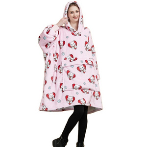 Factory Wearable Custom print Design Oversized Sherpa Hooded Blankets Winter Flannel Fleece Hoodie Blanket