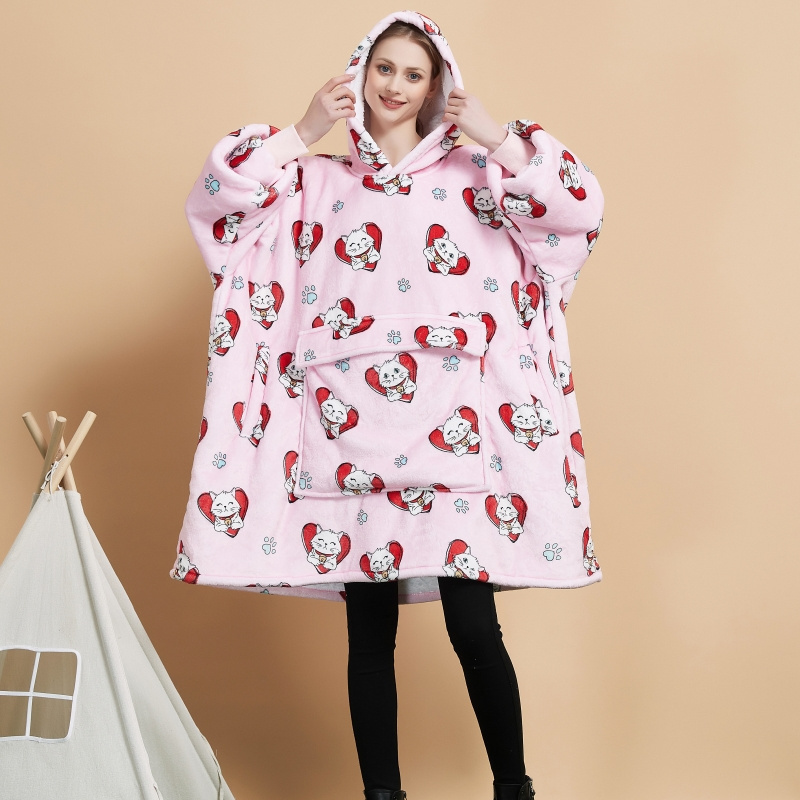 Factory Wearable Custom print Design Oversized Sherpa Hooded Blankets Winter Flannel Fleece Hoodie Blanket