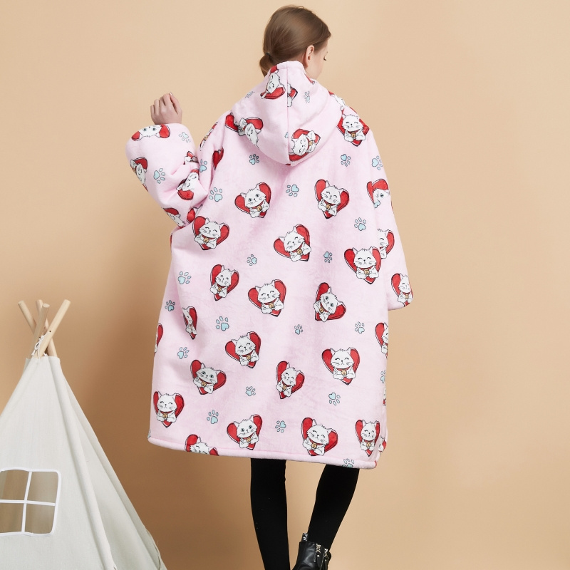 Factory Wearable Custom print Design Oversized Sherpa Hooded Blankets Winter Flannel Fleece Hoodie Blanket