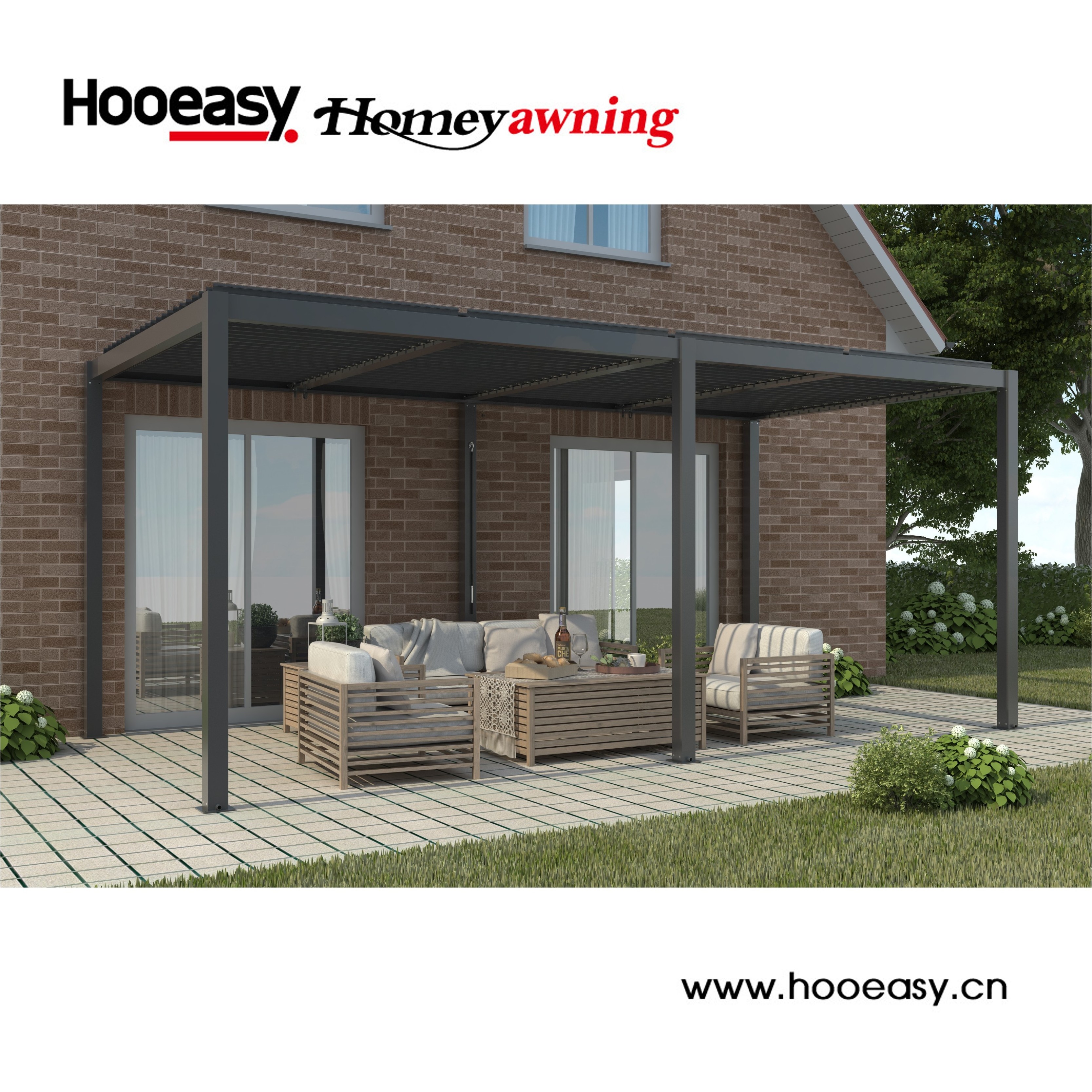 Hooeasy&Homey Fully automatic terrace roof retractable sliding and folding waterproof aluminum pergola outdoor