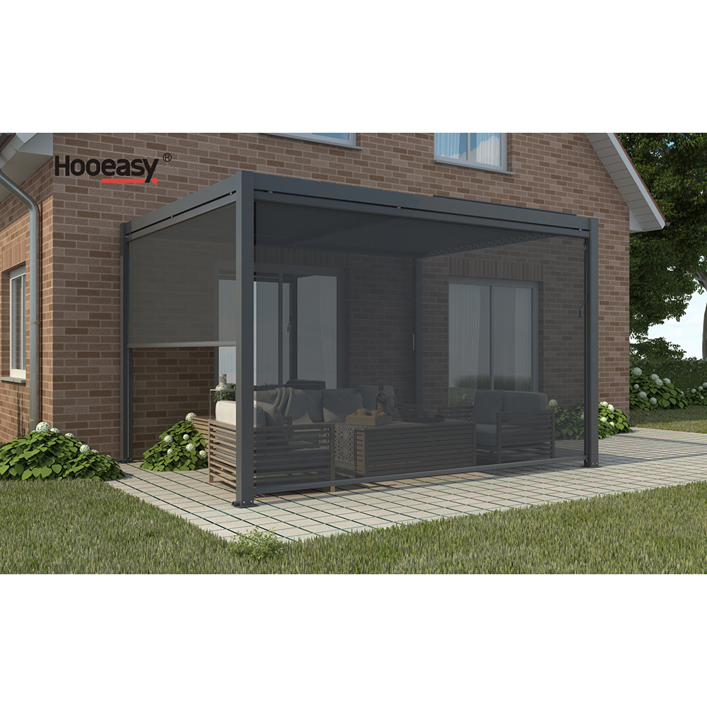 Hooeasy&Homey DIY Patio Cover Aluminum Freestanding Louvre Shade Bioclimatic Pergola Garden Gazebo with LED Lights