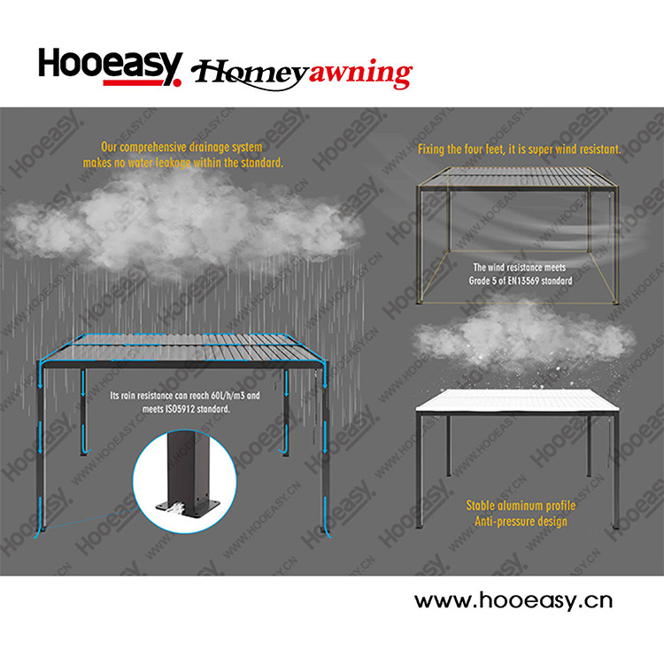 Hooeasy&Homey Outdoor Aluminium Waterproof Louver Roof Cover Gazebo Pergola