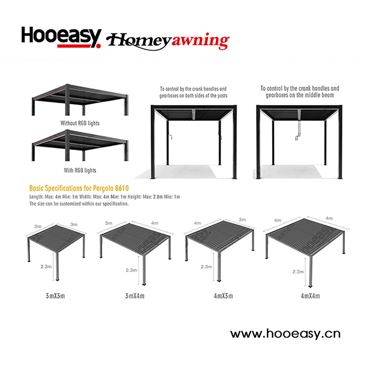 Hooeasy&Homey Waterproof Louver Roof System Kits Outdoor Gazebo Garden Bioclimatic Aluminium Pergola