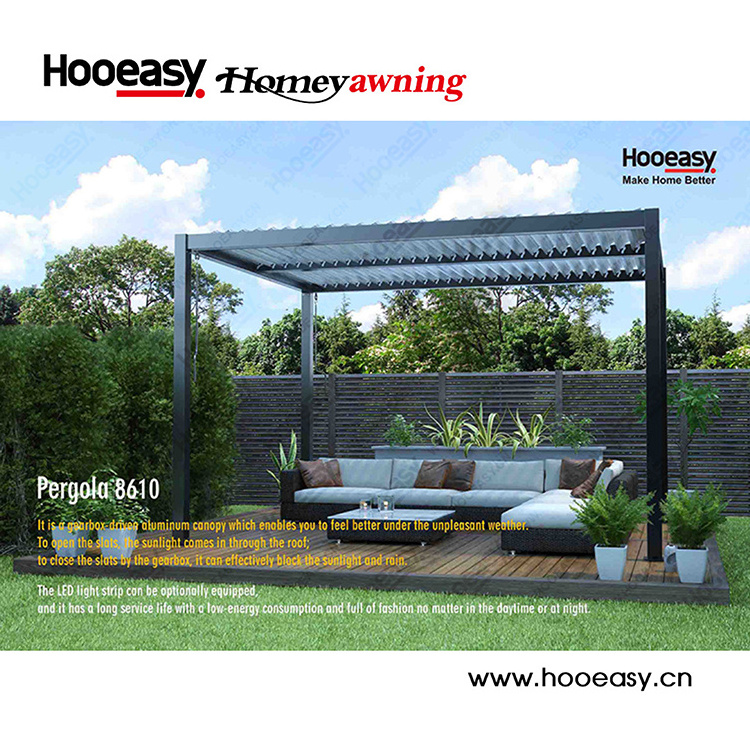 Hooeasy&Homey manual crank rainproof opening and closing roof system mirador gazebo Aluminum louvres