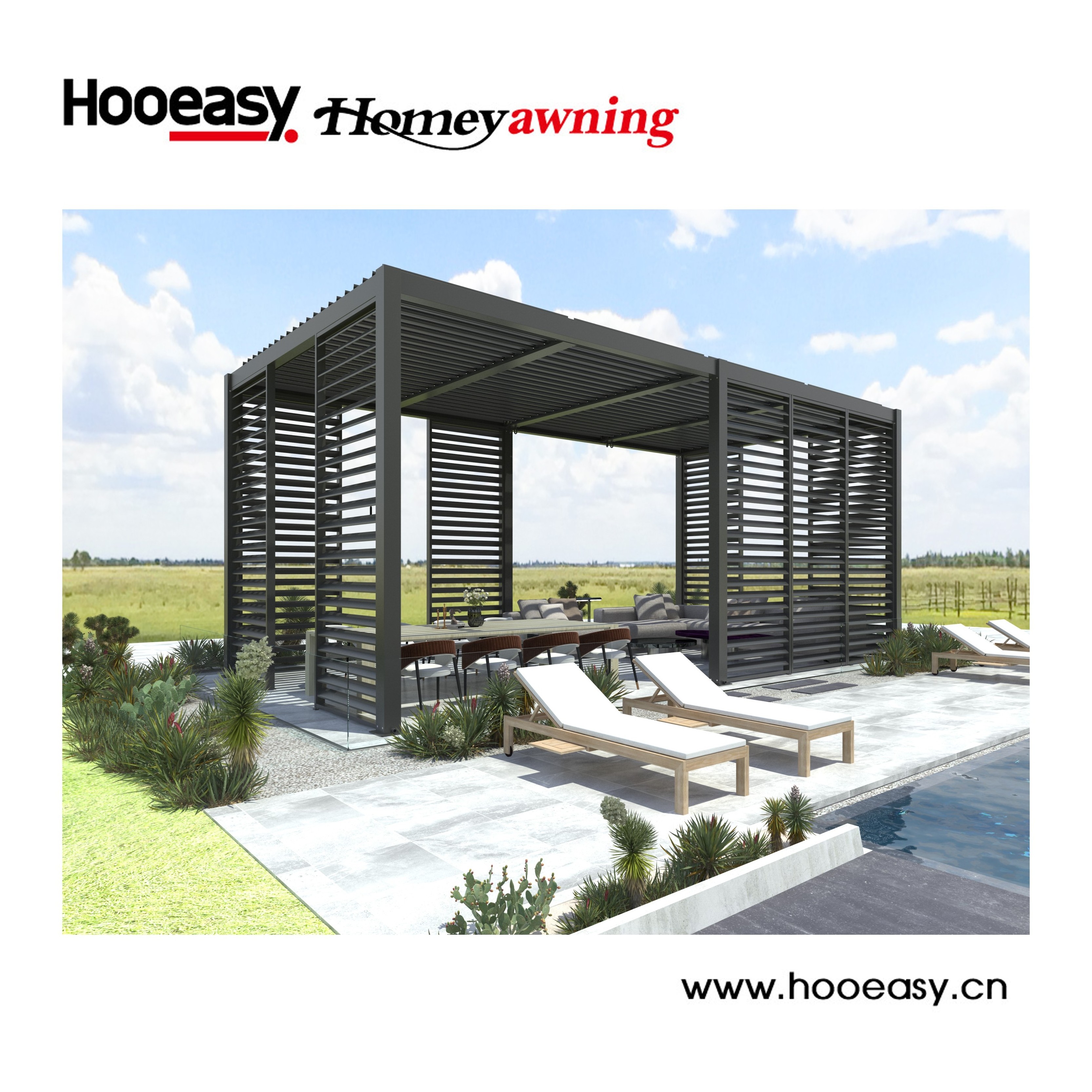 Hooeasy&Homey Garden gazebo metal green houses manual motorized louver pergola with electric louvred roof