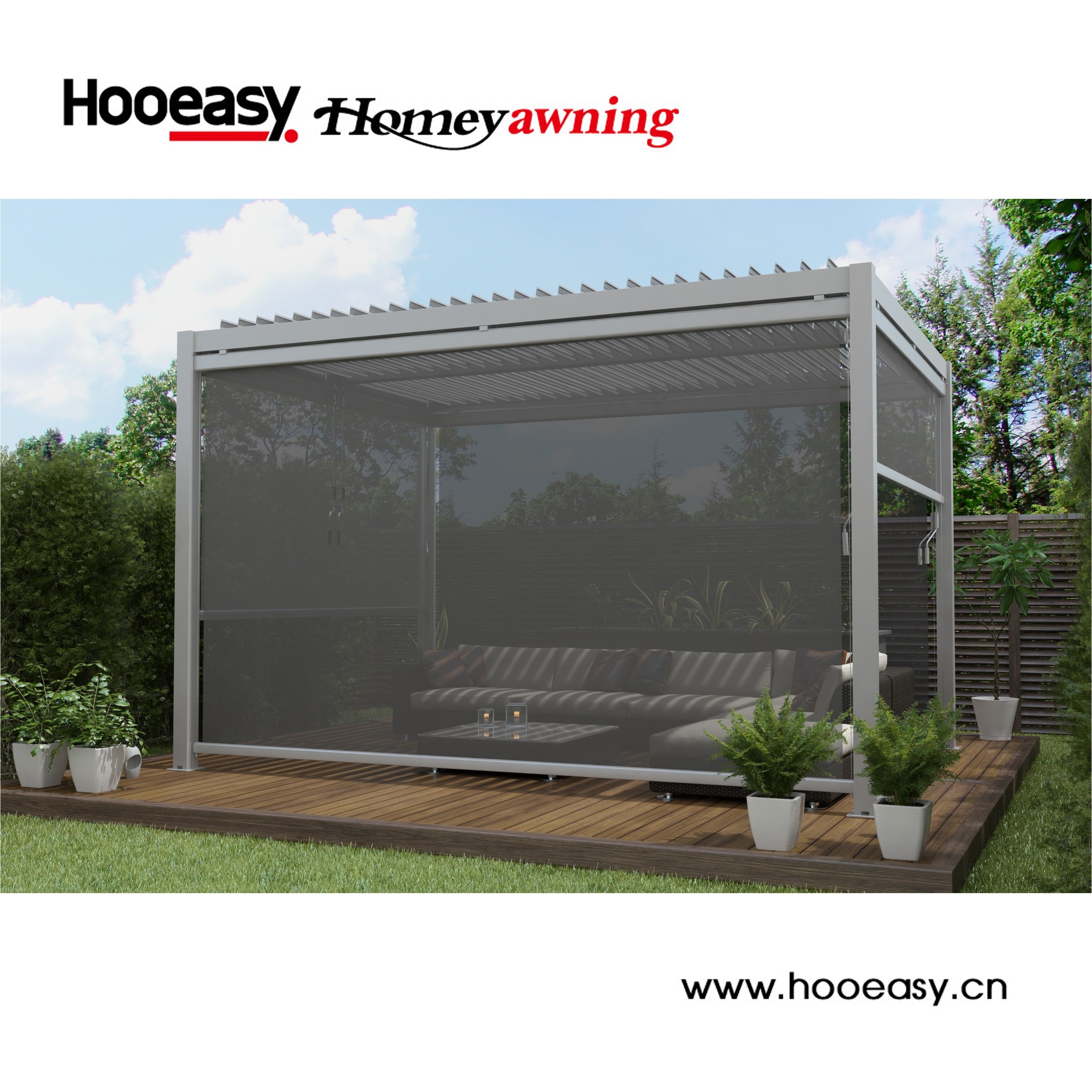 Hooeasy&Homey Garden gazebo metal green houses manual motorized louver pergola with electric louvred roof