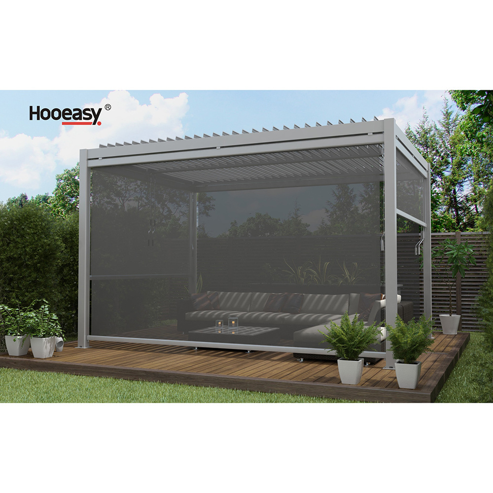 Hooeasy&Homey DIY Patio Cover Aluminum Freestanding Louvre Shade Bioclimatic Pergola Garden Gazebo with LED Lights