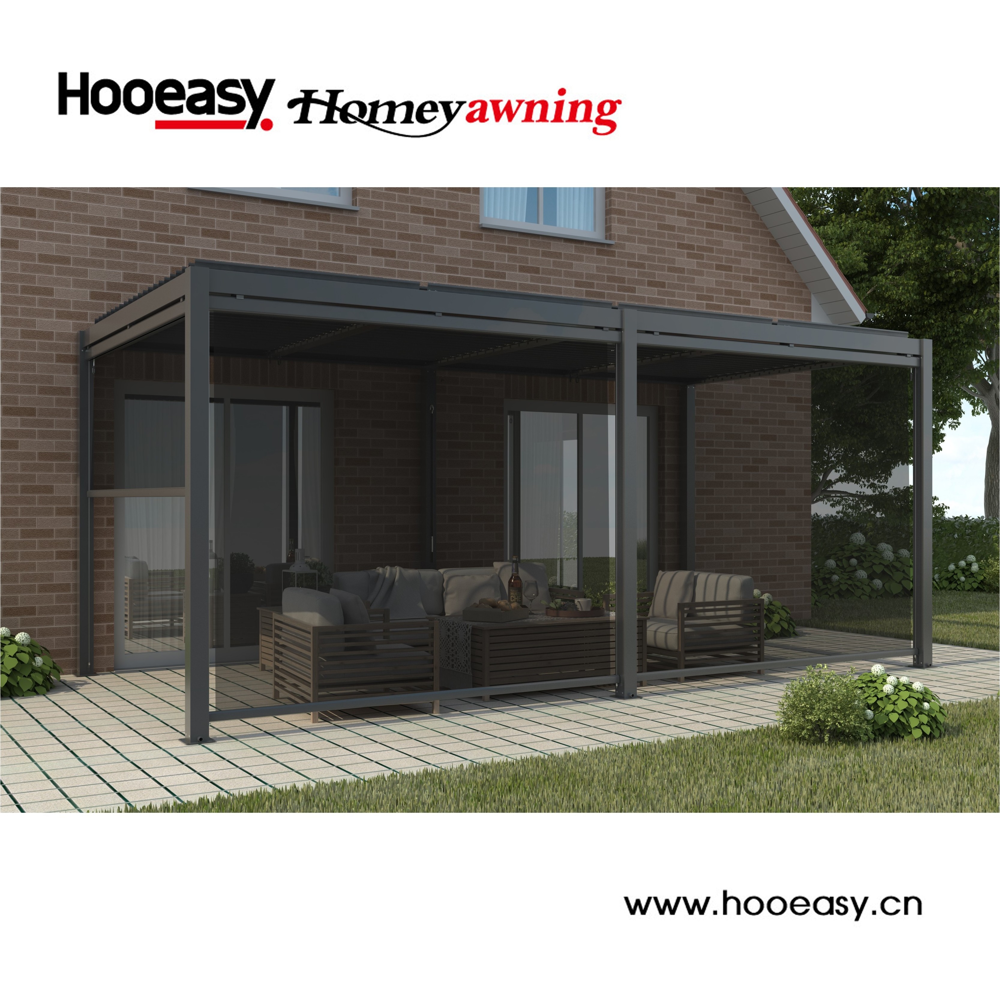 Hooeasy&Homey Fully automatic terrace roof retractable sliding and folding waterproof aluminum pergola outdoor