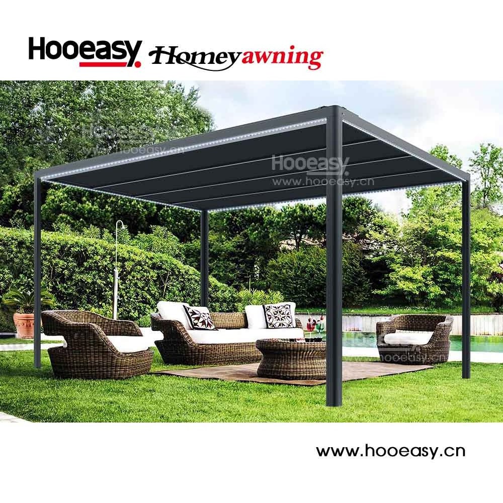 Hooeasy&Homey Reasonable price black waterproof wrought aluminum pergola pavilion covers outdoor with retractable shade