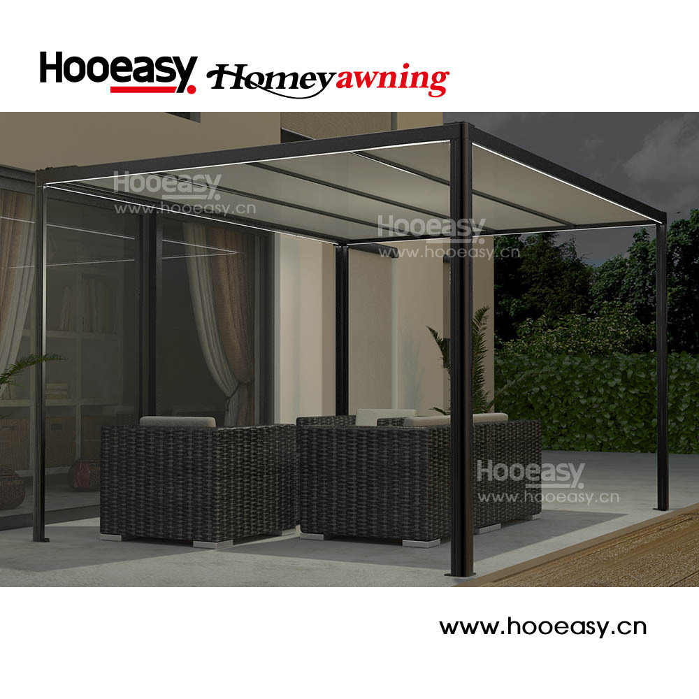 Hooeasy&Homey Reasonable price black waterproof wrought aluminum pergola pavilion covers outdoor with retractable shade