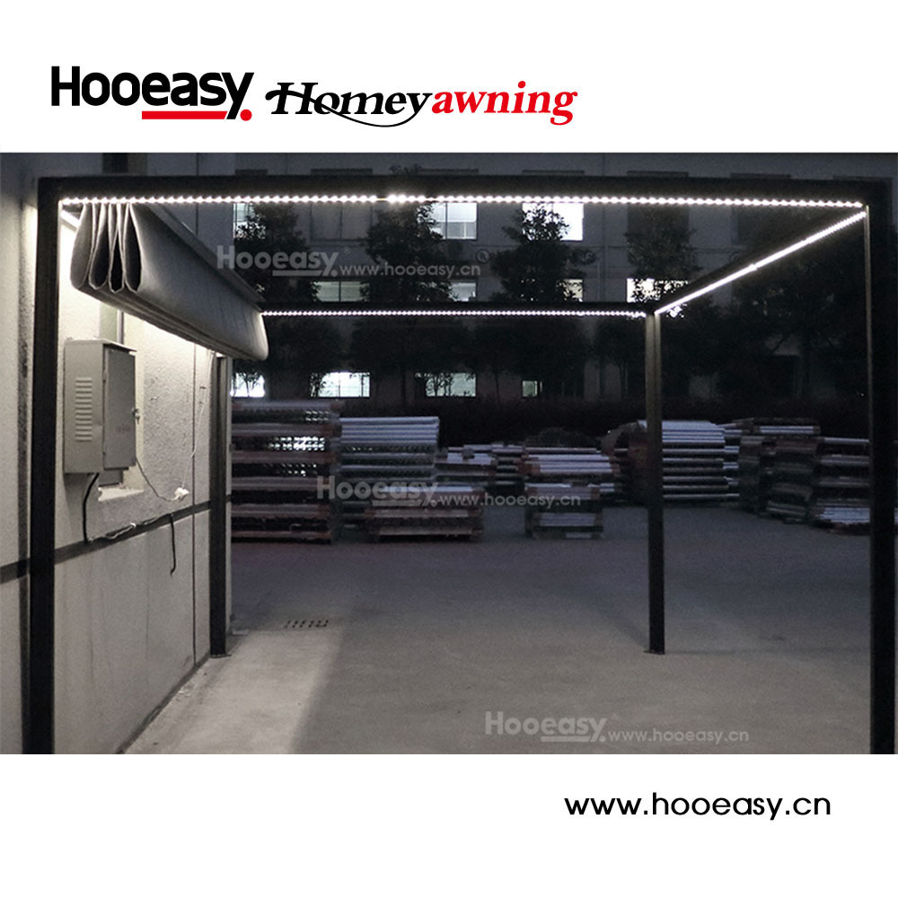 Hooeasy&Homey Reasonable price black waterproof wrought aluminum pergola pavilion covers outdoor with retractable shade