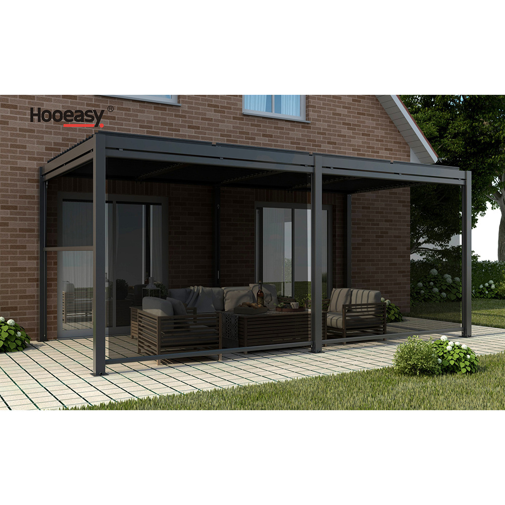 Hooeasy&Homey DIY Patio Cover Aluminum Freestanding Louvre Shade Bioclimatic Pergola Garden Gazebo with LED Lights