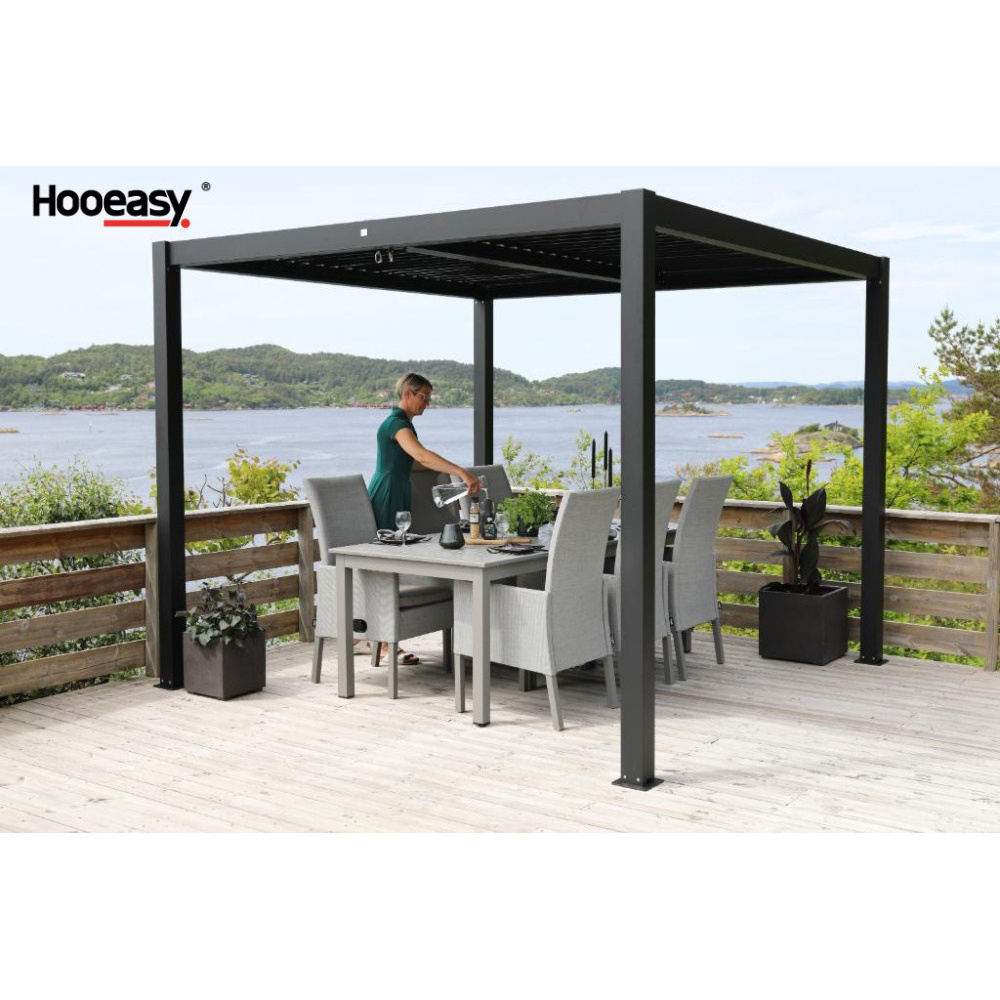 Hooeasy&Homey DIY Patio Cover Aluminum Freestanding Louvre Shade Bioclimatic Pergola Garden Gazebo with LED Lights