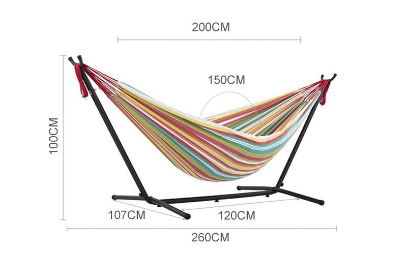 Best-selling Outdoor Indoor Nylon Cotton Double Hammock with Space-Saving Steel Stand