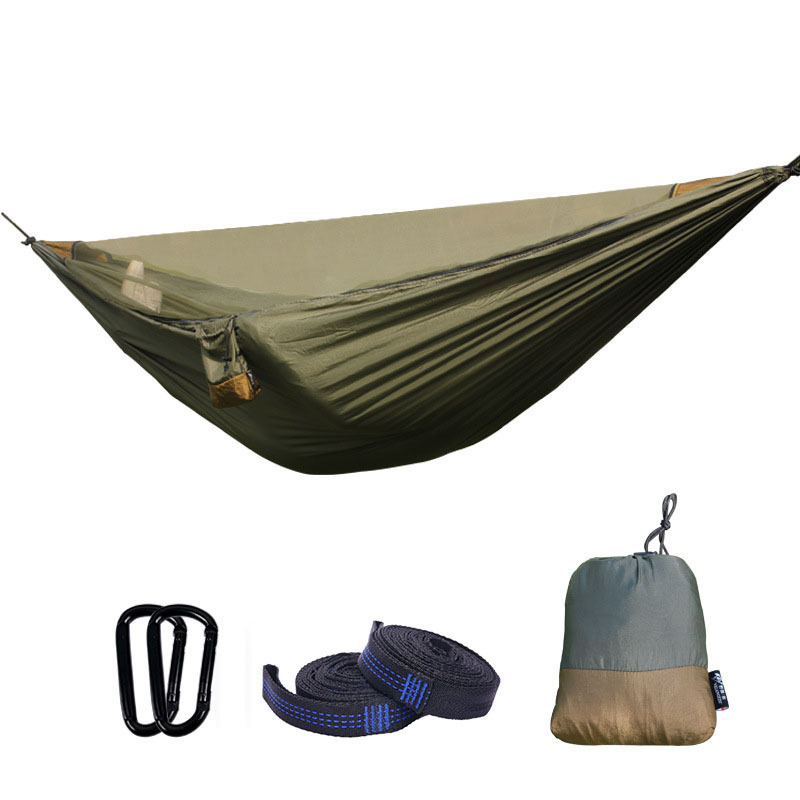 210T Nylon Portable 2 Person Outdoor Parachute Camping Nylon Hammock With Tree Strap