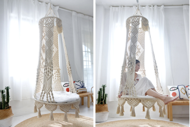 Hand-Woven Hanging Cotton Rope Macrame Swing Hammock Chair Bohemian Balcony Swing Chair