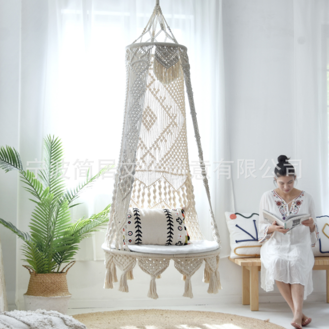 Hand-Woven Hanging Cotton Rope Macrame Swing Hammock Chair Bohemian Balcony Swing Chair