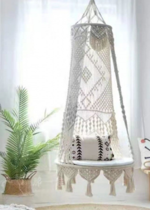 Hand-Woven Hanging Cotton Rope Macrame Swing Hammock Chair Bohemian Balcony Swing Chair