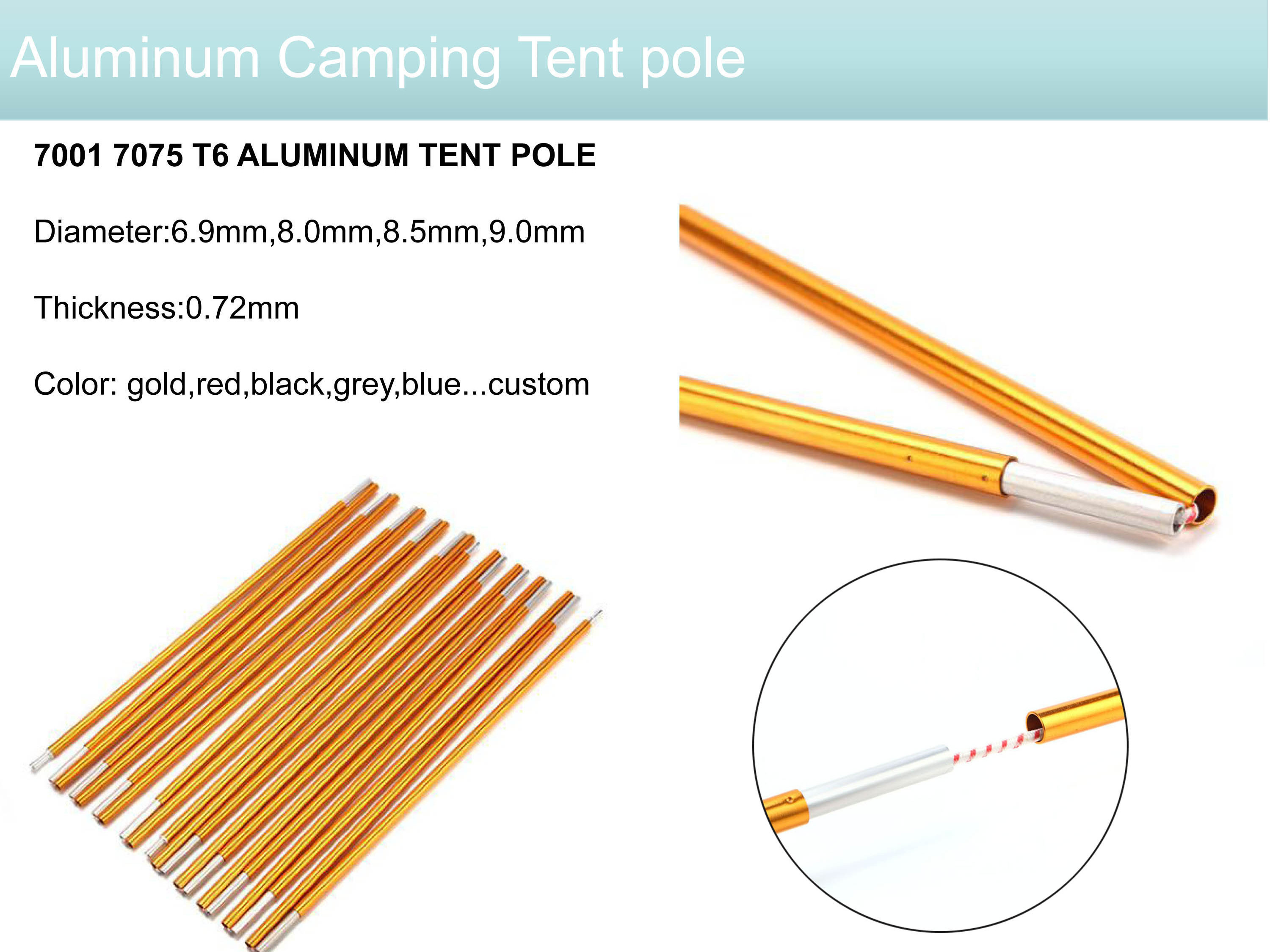 Aluminum Telescopic Pole Twist Lock For Camping Tents