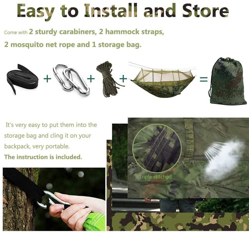 Custom Portable Camping Hammock with Adjustable Mosquito Net hammock with canopy